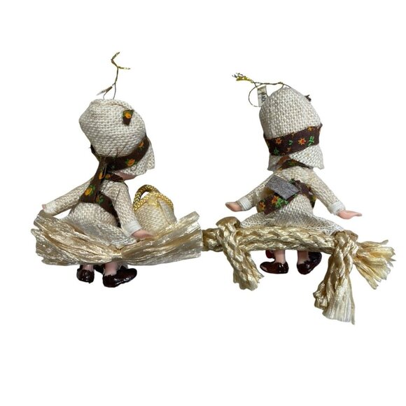 Vintage Corn Husk Doll Ornament Christmas Holiday 4 in Made in Japan Set of 4 - Picture 7 of 8